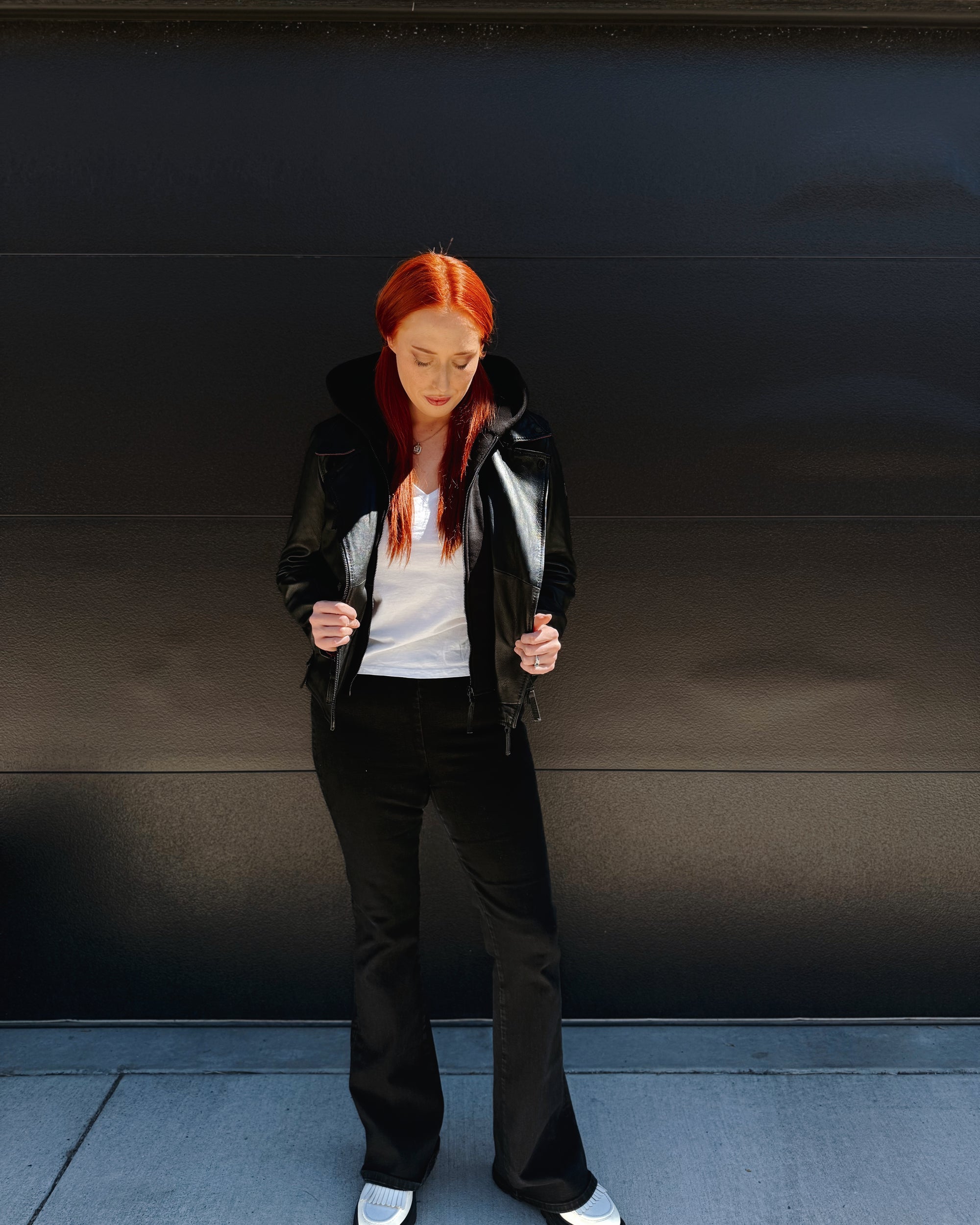 Christyn Star Detail with Hood Leather Jacket
