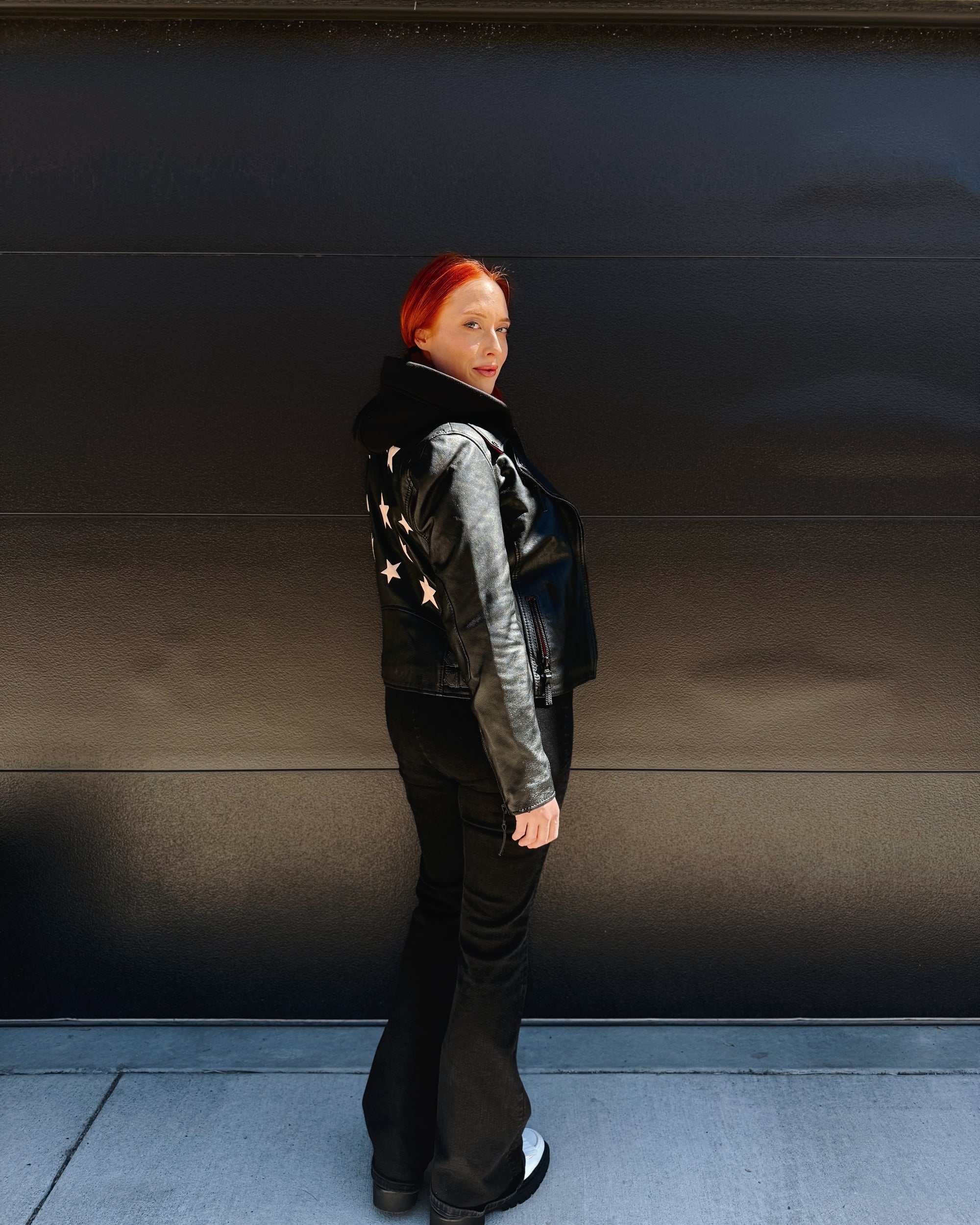 Christyn Star Detail with Hood Leather Jacket