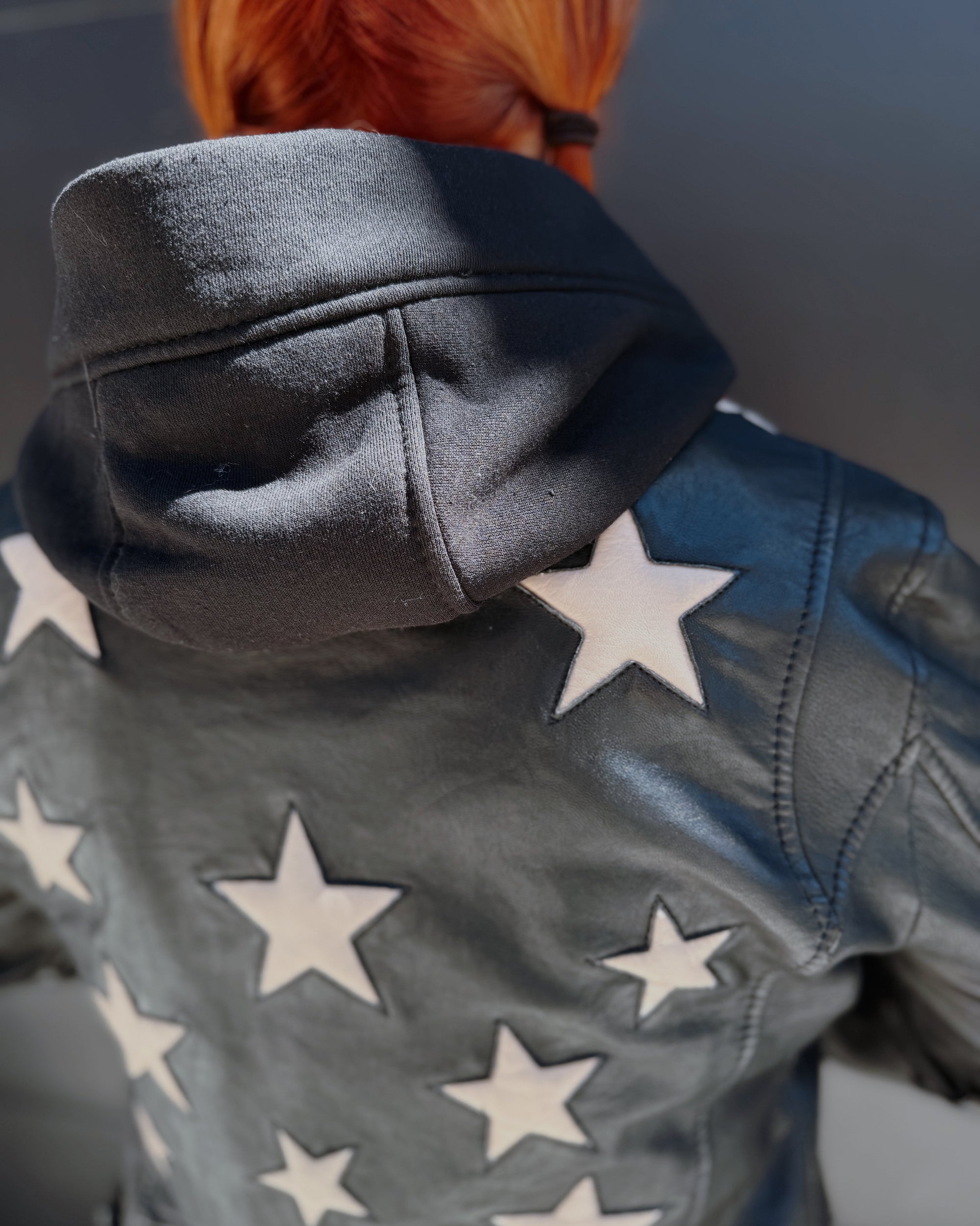 Christyn Star Detail with Hood Leather Jacket