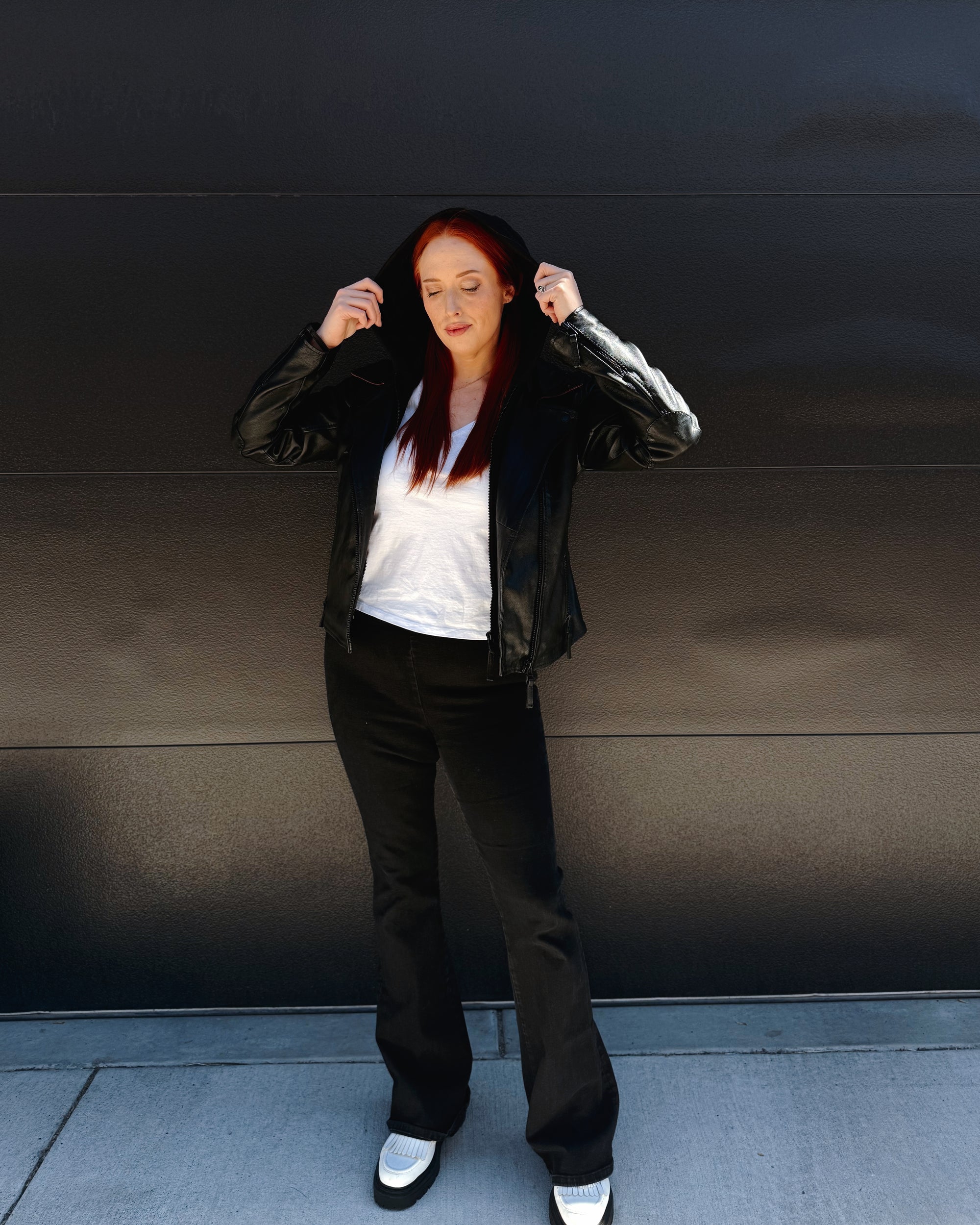 Christyn Star Detail with Hood Leather Jacket